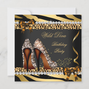 Invitation Wild Diva Léopard Zèbre Hi Talons Hauts Anniversai