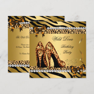 Invitation Wild Diva Léopard Zèbre Hi Talons Hauts Anniversai