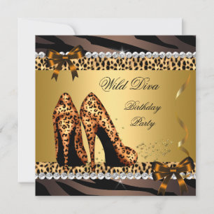 Invitation Wild Diva Léopard Zèbre Hi Talons Hauts Fête d'Ann