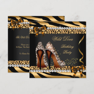 Invitation Wild Diva Léopard Zèbre Hi Talons Hauts Fête d'ann