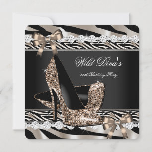 Invitation Wild Diva Zèbre Beige Talons Hauts Fête d'Annivers