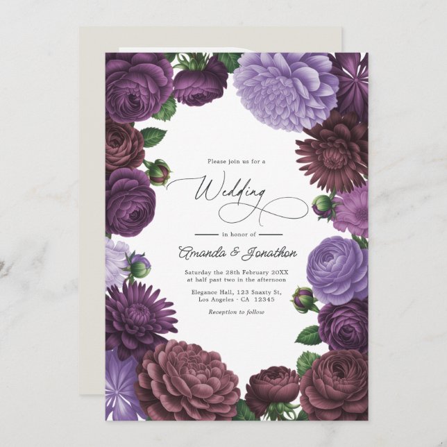 Invitation Wild Fig, Cocoa Rose & Soft Lavender Wedding (Devant / Derrière)