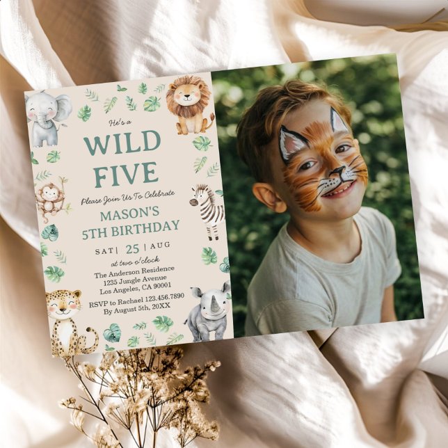 Invitation Wild Five Jungle Safari Animals Birthday Photo (Créateur téléchargé)