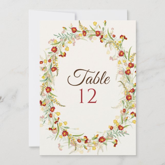 Invitation Wild Flower Marigold Foliage Wedding Table Number (Devant)