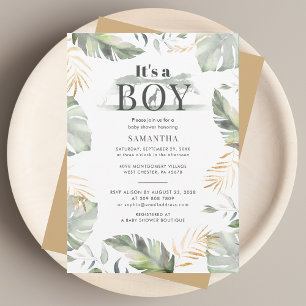 Invitation Wild Jungle Safari Baby shower botanique Boy