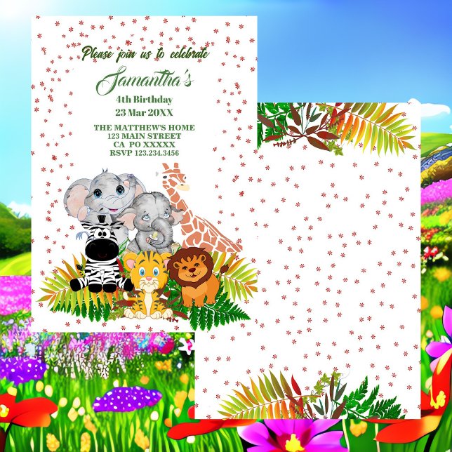 Invitation Wild Jungle Safari Bébé Animaux Verdure Anniversai (Wild Jungle Safari Animal Greenery Birthday Invite)