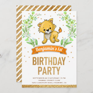 Invitation Wild Jungle Safari mignon bébé Lion fête d'anniver