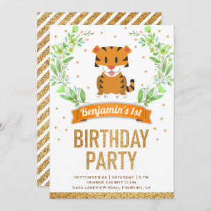 Invitation Wild Jungle Safari mignon bébé Tigre fête d'annive