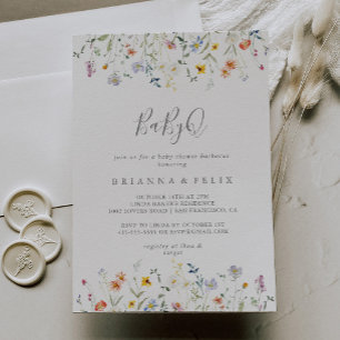 Invitation Wild Multicolor Floral BabyQ Baby shower Barbecue