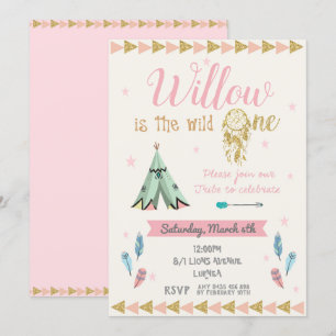 Invitation Wild One 1er anniversaire fête fille Tribal Pink G