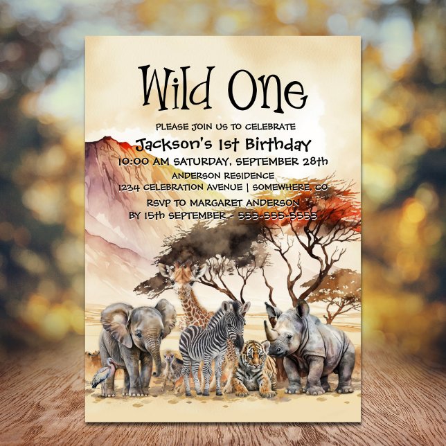 Invitation Wild One 1er anniversaire Safari Animaux Anniversa (Créateur téléchargé)