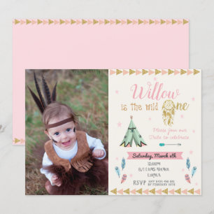 Invitation Wild One 1er Birthday Party Girl Tribal Pink Gold