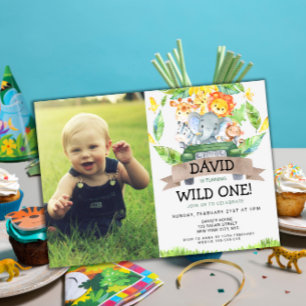 Invitation Wild One 1st Birthday Boy Safari Photo