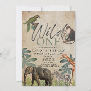 Invitation Wild One African Safari Animaux 1er anniversaire