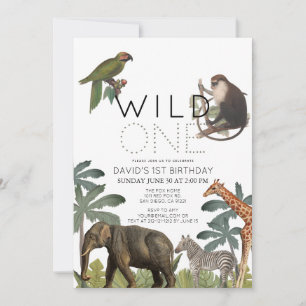 Invitation Wild One African Safari Animaux 1er anniversaire