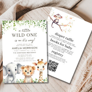 Invitation Wild One All in One QR Code Baby shower Safari