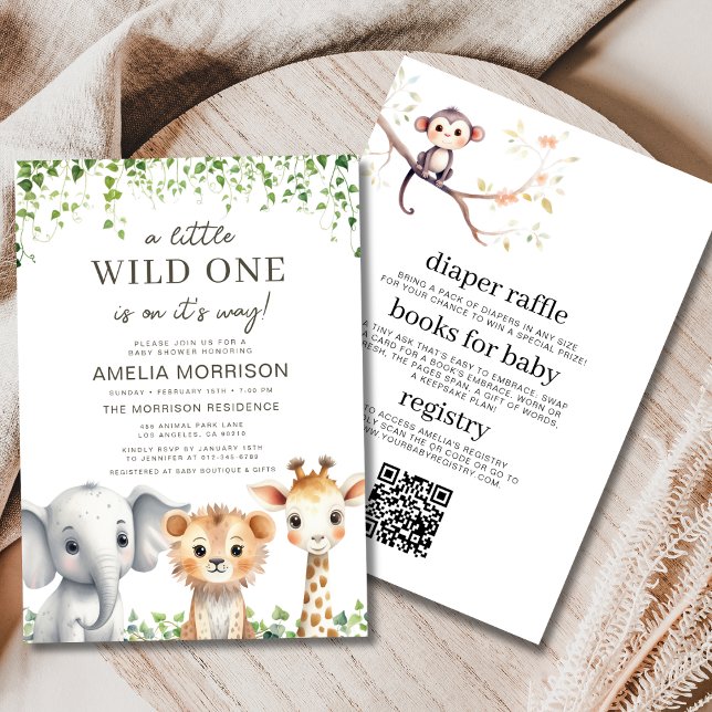 Invitation Wild One All in One QR Code Baby shower Safari (Créateur téléchargé)