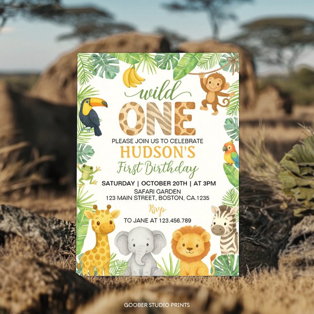 Invitation Wild One Animals Safari 1st Birthday (Créateur téléchargé)