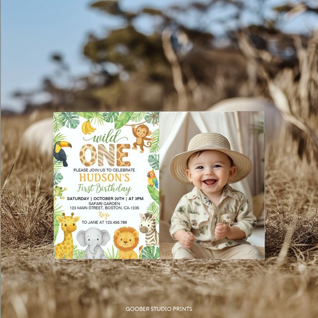 Invitation Wild One Animals Safari 1st Birthday Photo (Créateur téléchargé)