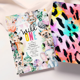 Invitation Wild ONE' Animaux de Safari Cool 1er Anniversaire