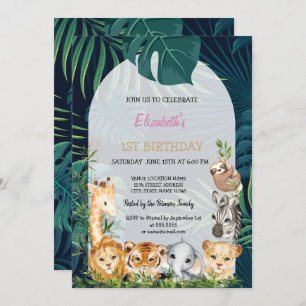 Invitation Wild One Animaux Jungle Palm Feuilles 1er