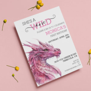 Invitation Wild One Anniversaire Dragon Rose FairyTale