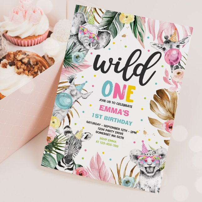 Invitation Wild One Anniversaire Gold Safari Jungle Animation (Créateur téléchargé)