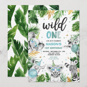 Invitation Wild One Anniversaire Gold Safari Jungle Animation