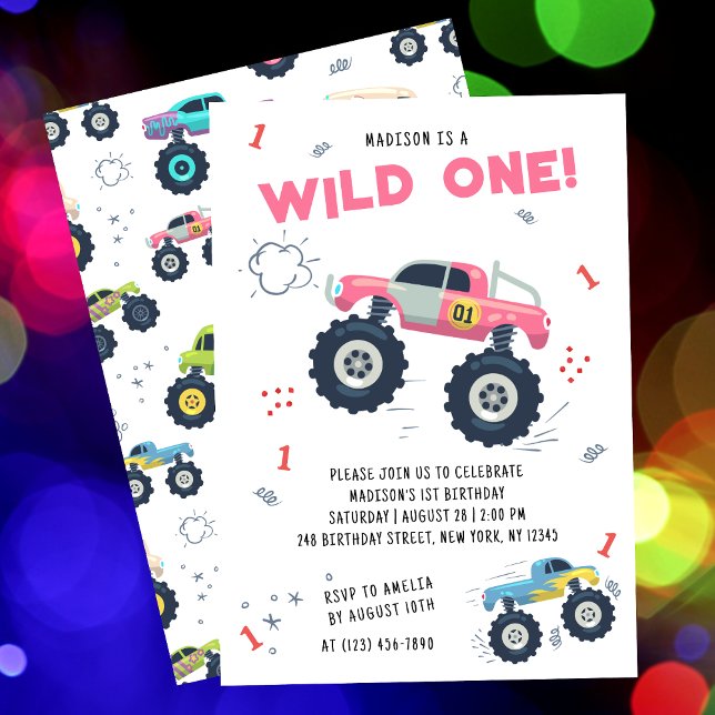 Invitation Wild One Anniversaire Moderne Enfants Monster Voit (Créateur téléchargé)