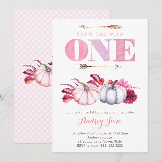 Invitation Wild One Anniversday Party thème, automne 1er Anni (Devant / Derrière)