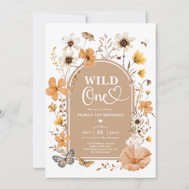 Invitation Wild One: Autumnal Fall Wildflower First Birthday (Devant)