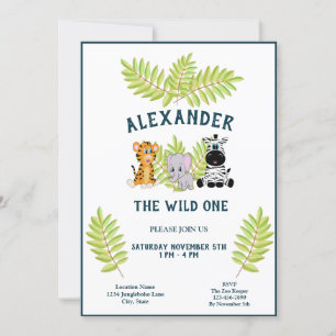 Invitation Wild One Baby 1er anniversaire Jungle Animaux Garç