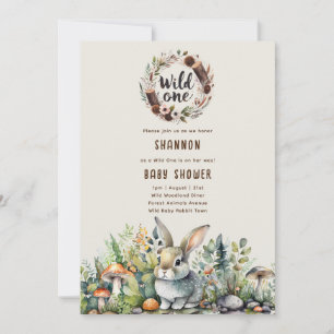 Invitation Wild One Baby Bunny Bois Animaux Rustiques