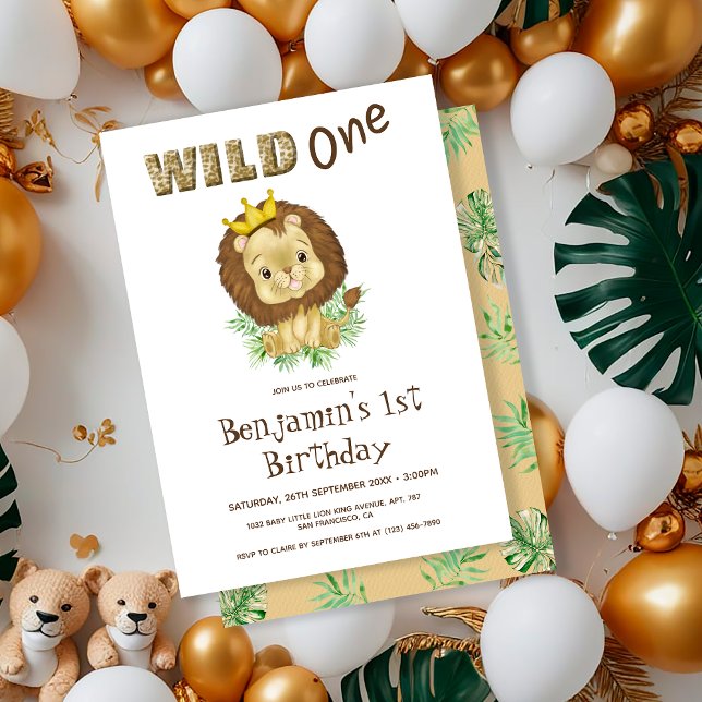 Invitation Wild One Baby Lion Thème 1er fête d'anniversaire (Créateur téléchargé)