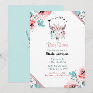 Invitation WILD ONE Baby-shower bohème chic floral