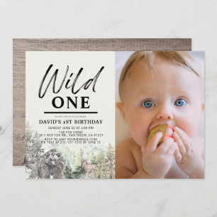Invitation Wild One Bear Forest Mountain 1er Birthday Photo