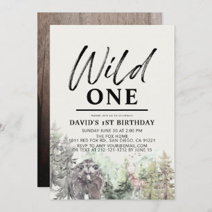 Invitation Wild One Bear Forest Mountain Boy 1er anniversaire