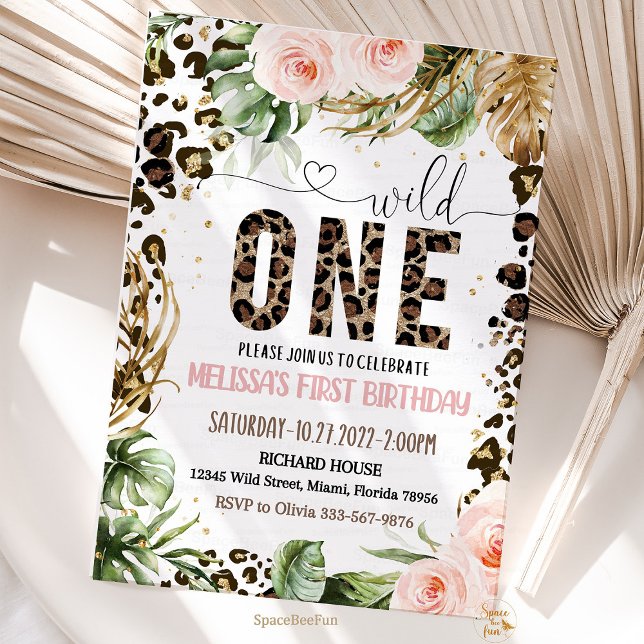 Invitation Wild One Birthday Empreinte de léopard Wild Jungle (safari leopard print birthday, jungle theme birthday, animal print birthday decor, leopard print par)