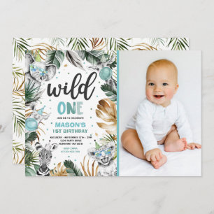 Invitation Wild One Birthday Gold Safari Jungle Animals Party