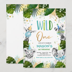 Invitation Wild One Birthday Gold Safari Jungle Animals Party