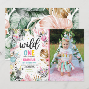 Invitation Wild One Birthday Gold Safari Jungle Animals Party