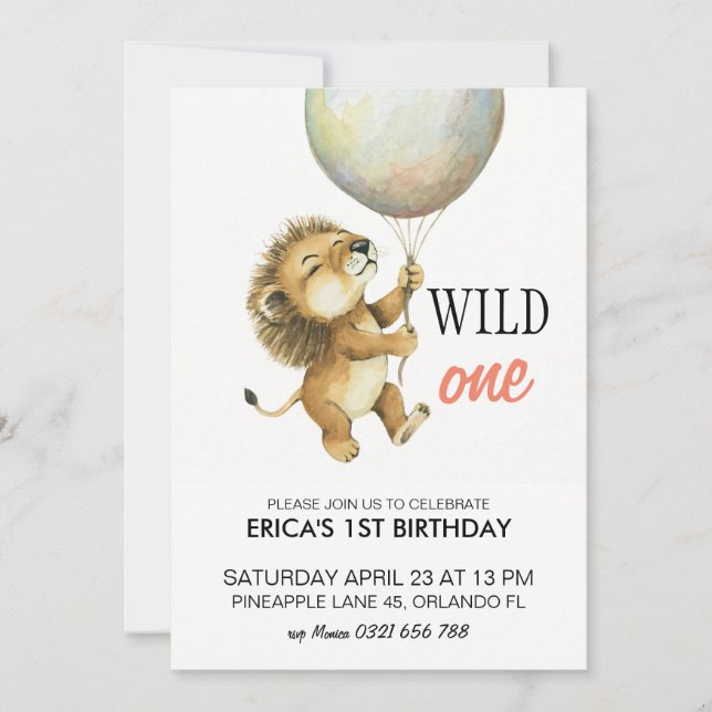 Invitation Wild One Birthday Invitation, Lion 1er Birthday (Devant)
