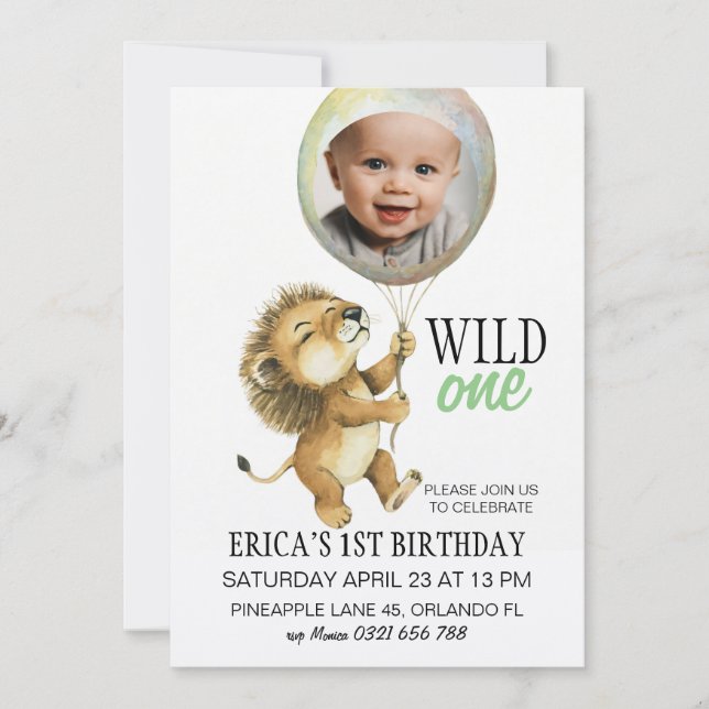Invitation Wild One Birthday Invitation, Lion 1er Birthday (Devant)
