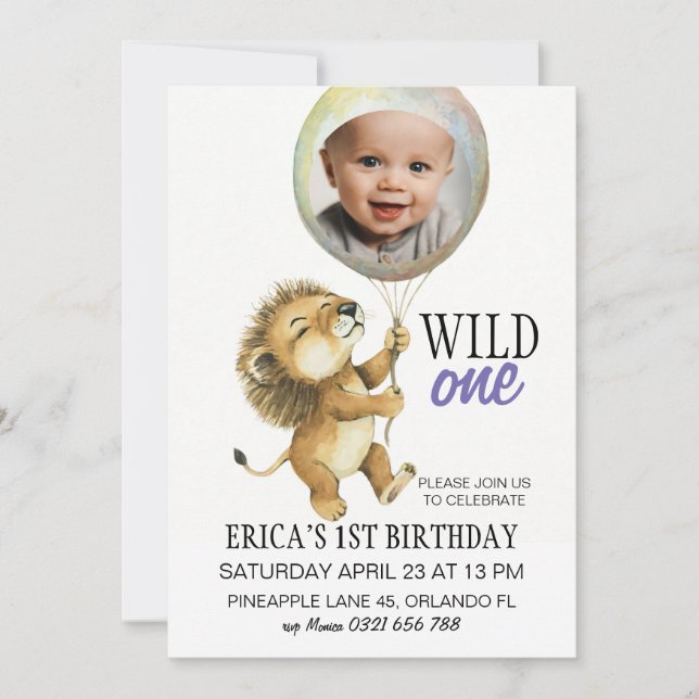 Invitation Wild One Birthday Invitation, Lion 1er Birthday (Devant)