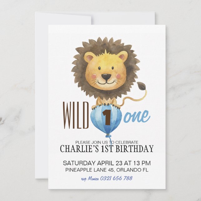 Invitation Wild One Birthday Invitation, Lion 1er Birthday (Devant)