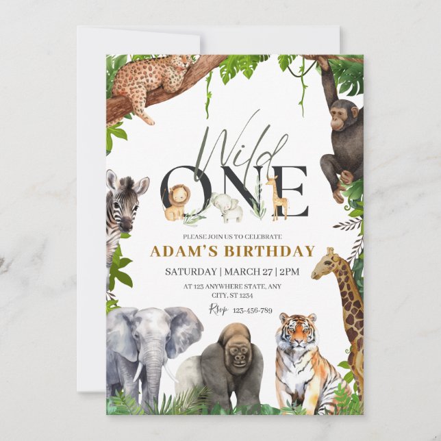 Invitation Wild One Birthday Invitation, Safari 1er Birthday (Devant)