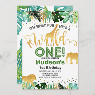 Invitation Wild One Birthday Jungle Animals Party