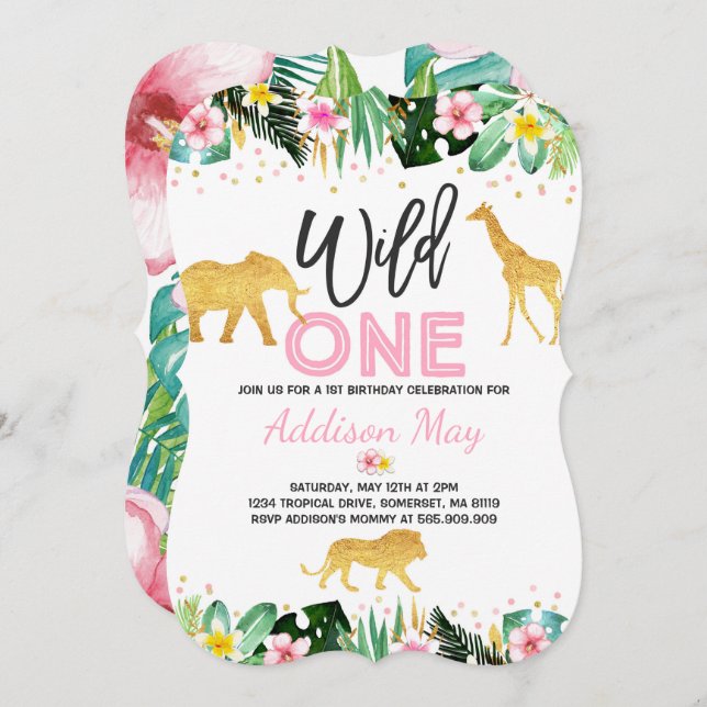 Invitation Wild One Birthday Jungle Animals Party (Devant / Derrière)