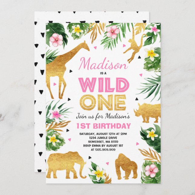 Invitation Wild One Birthday Safari Animals Party (Devant / Derrière)