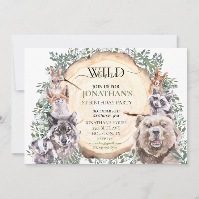 Invitation Wild One Birthday Woodland Tree Animal Party (Devant)